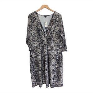 Talbots Snake Print Dress Womens 3X Plus Faux Wrap Casual Date Night New